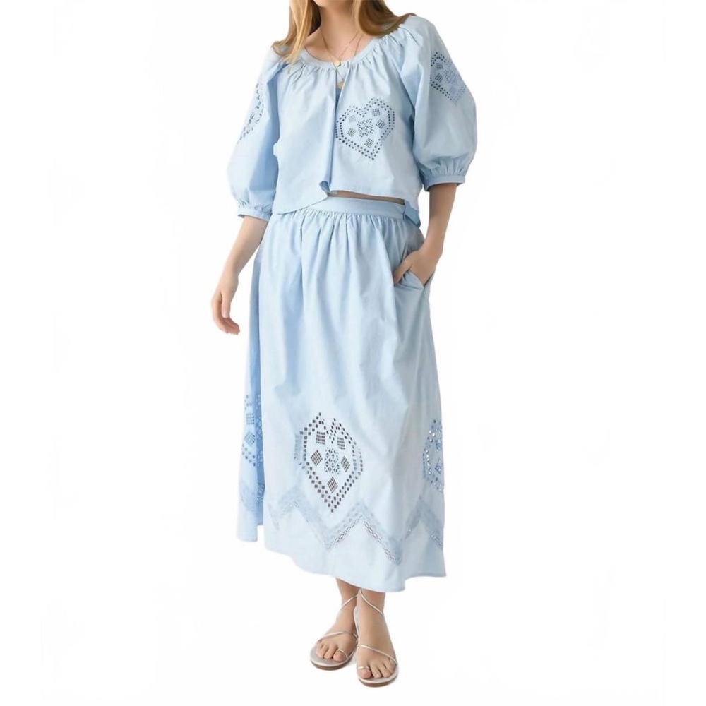 RHODE Aaron Skirt in Sky Heart Eyelet